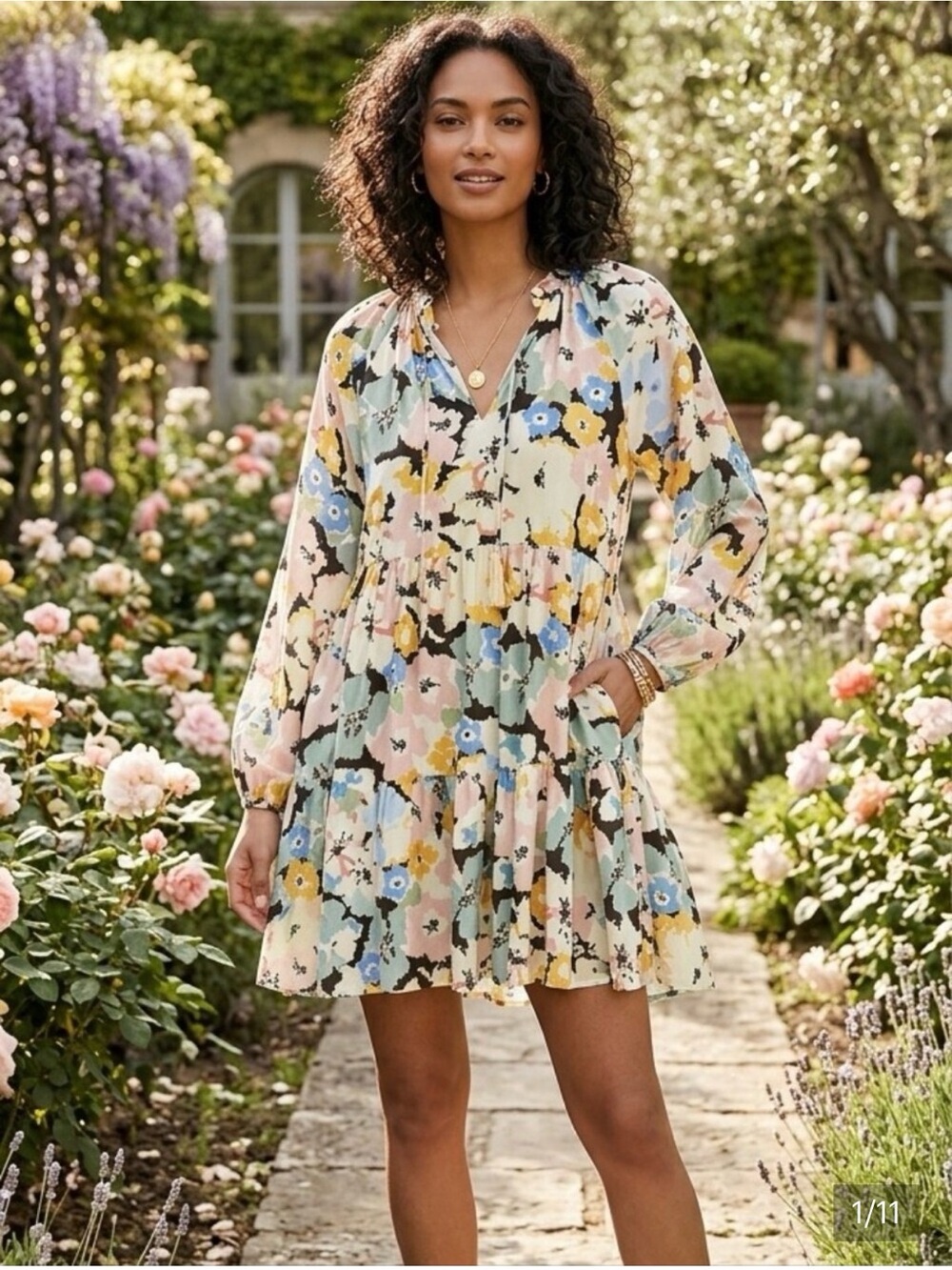 Yumi Kim Cornelia Vicky Floral Tiered Long Sleeve Mini Dress